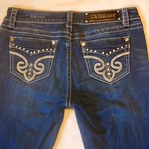 LA idol USA Embellished Distressed Denim Blue Jeans 7 Gems